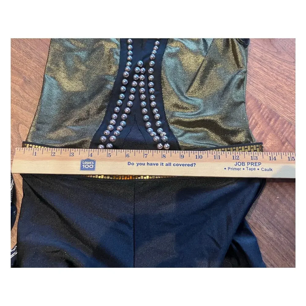 Revolution Dance Costume XLC Gold Black Level Up RC20969 Jazz Unitard Studded‎